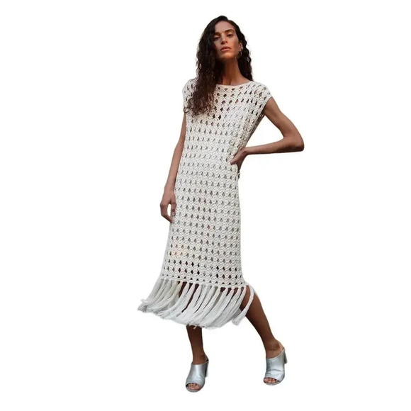 Eleven Six Crochet Midi Dress White Lotus Quiet Luxury Resortwear - Picture 3 of 14